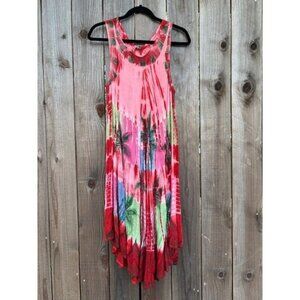 Tie Dye Dress Viscose Sleeveless Midi Dress Casual Beach Cover Up Free Size